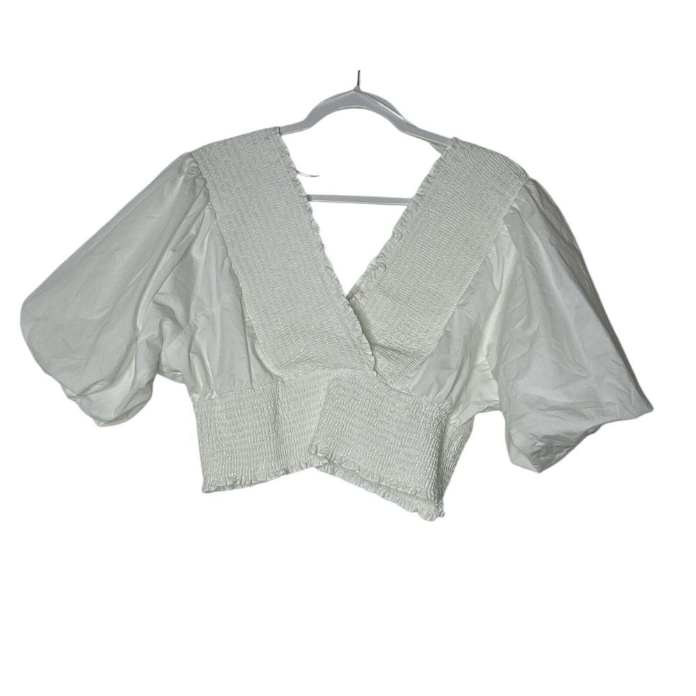Abercrombie & Fitch Top Women XL White puff Sleeve Crop Stretch Formal Party